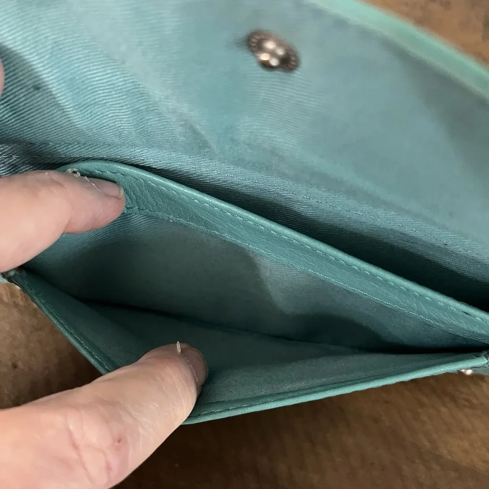 Fossil Jori‎ Flap Clutch Teal Leather Zip Wallet